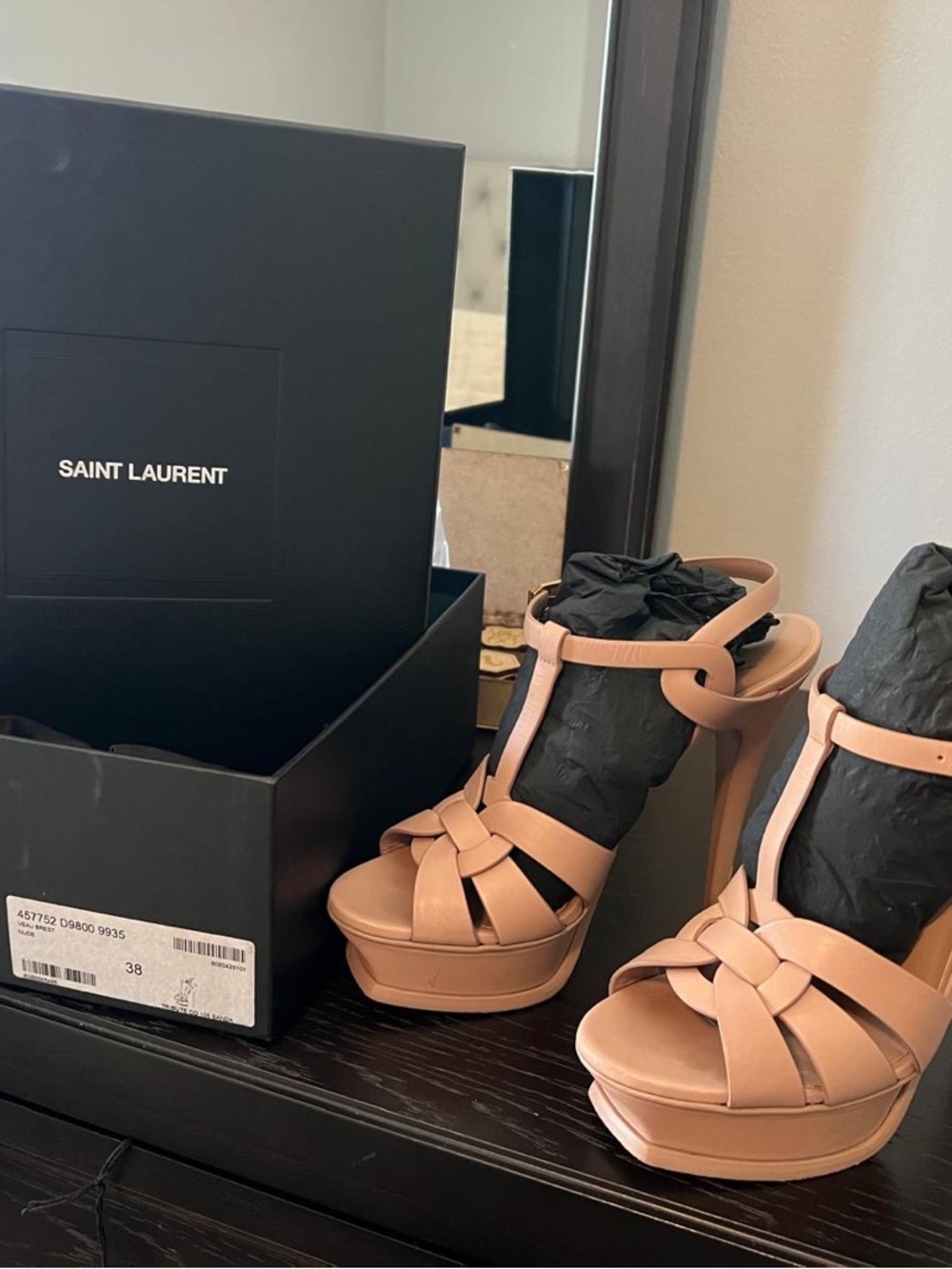 Saint Laurent Blush Nude Leather Platform Heels